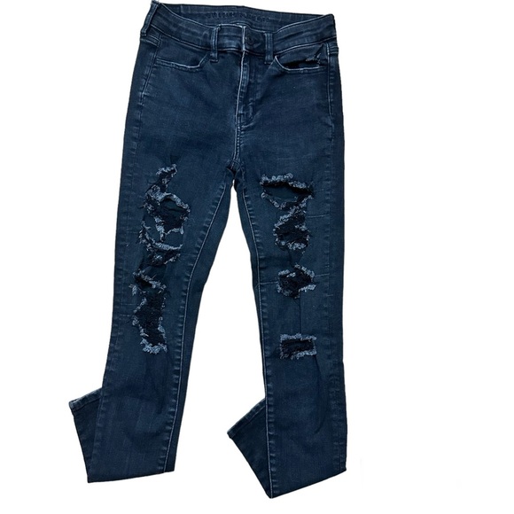 American Eagle Next Level Stretch Distressed Black Skinny Jeans size 4 - Picture 2 of 5